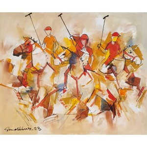 Mashkoor Raza, 30 x 36 Inch, Oil on Canvas, Polo Painting, AC-MR-646